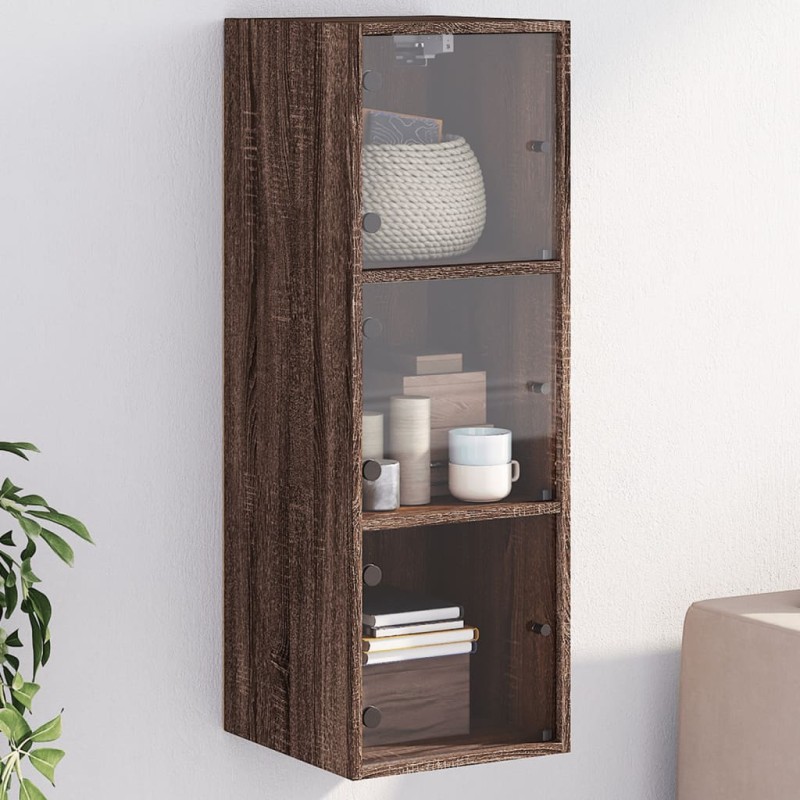 vidaXL Mueble de pared puertas de vidrio marrón roble 35x37x100 cm