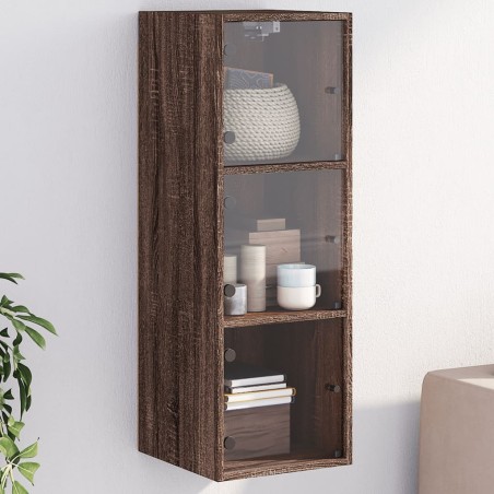 vidaXL Mueble de pared puertas de vidrio marrón roble 35x37x100 cm