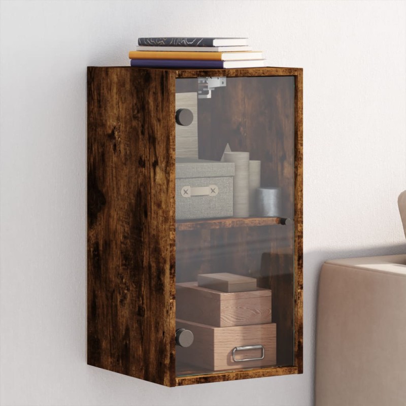 vidaXL Mueble de pared puertas de vidrio roble ahumado 35x37x68,5 cm vidaXL Mueble de pared puertas de vidrio roble ahumado 35x37x68,5 cm