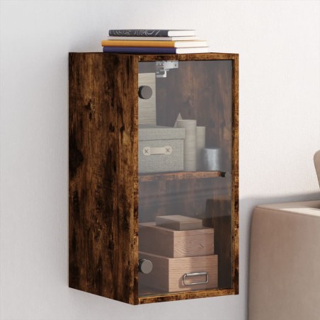 vidaXL Mueble de pared puertas de vidrio roble ahumado 35x37x68,5 cm