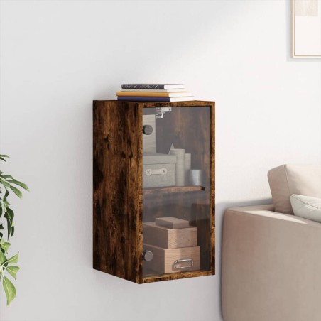 vidaXL Mueble de pared puertas de vidrio roble ahumado 35x37x68,5 cm