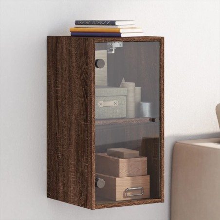 vidaXL Mueble de pared puertas de vidrio marrón roble 35x37x68,5 cm