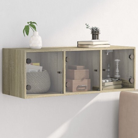 vidaXL Mueble de pared puertas de vidrio roble Sonoma 102x37x35 cm