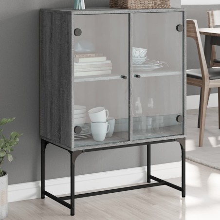 vidaXL Armario auxiliar puertas de vidrio gris Sonoma 69x37x100 cm