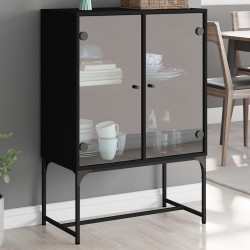 vidaXL Armario auxiliar con puertas de vidrio negro 69x37x100 cm