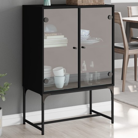 vidaXL Armario auxiliar con puertas de vidrio negro 69x37x100 cm