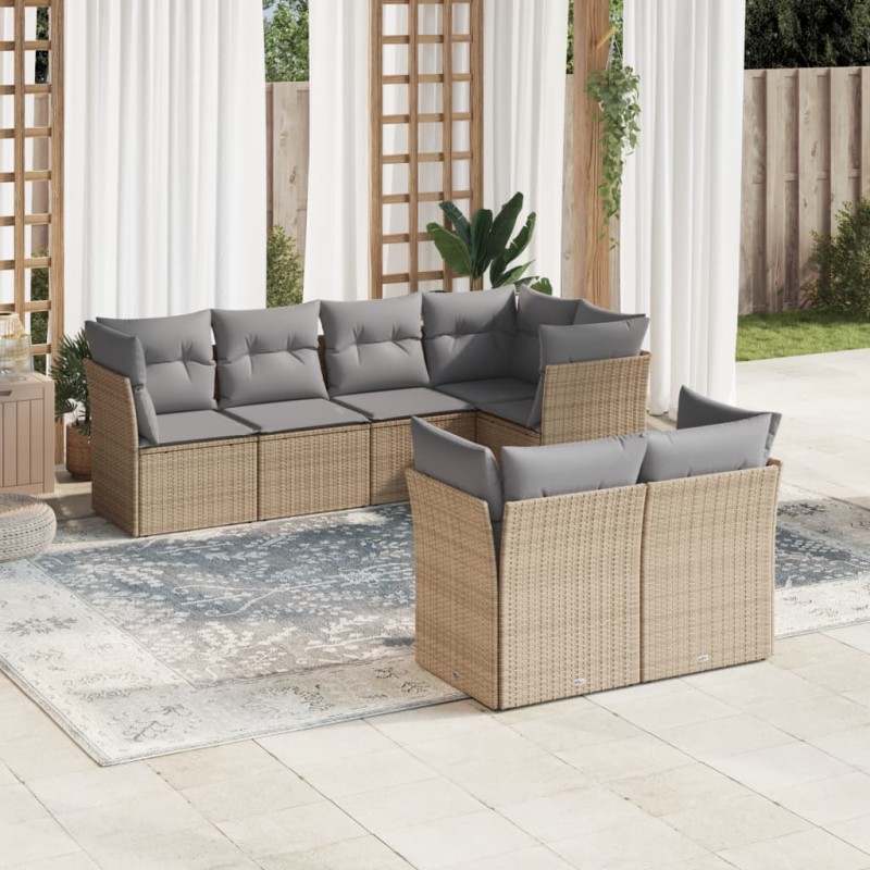 vidaXL Set sofás de jardín 7 piezas y cojines ratán sintético beige vidaXL Set sofás de jardín 7 piezas y cojines ratán sintético beige