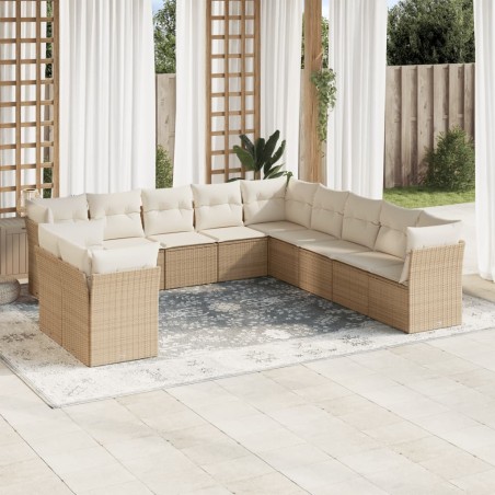 vidaXL Set de sofás de jardín 11pzas con cojines ratán sintético beige
