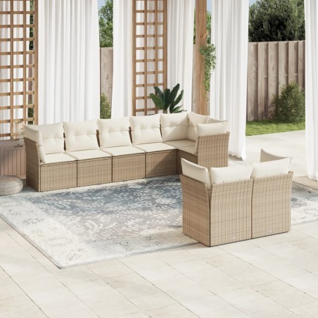 vidaXL Juego de sofás de jardín con cojines beige 8 pzas ratán PE