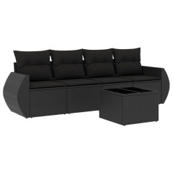 vidaXL Set de muebles de jardín 5 pzas y cojines ratán sintético negro