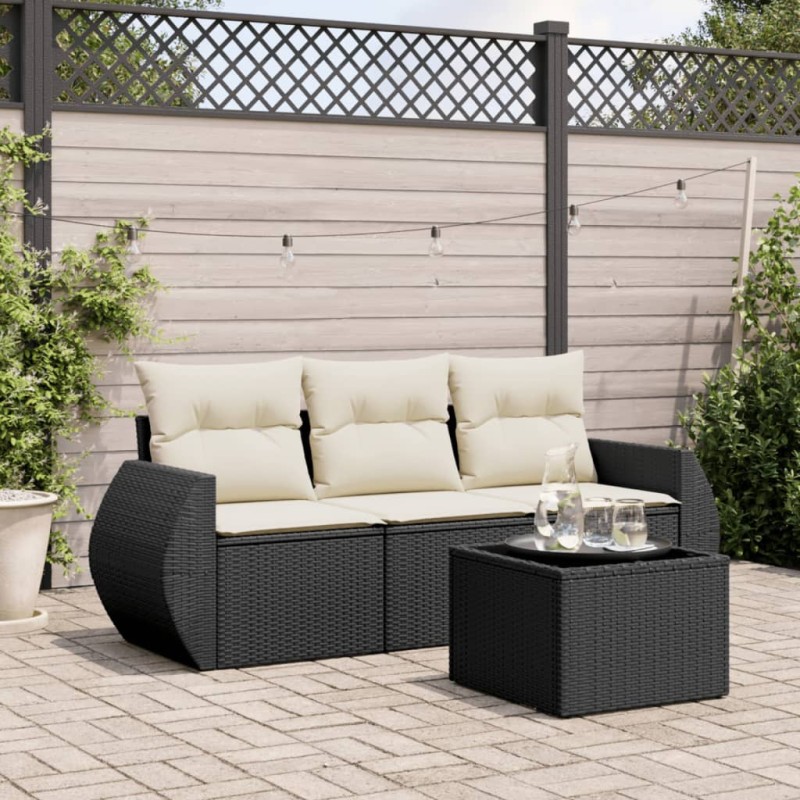 vidaXL Juego de sofás jardín 4 pzas con cojines ratán sintético negro vidaXL Juego de sofás jardín 4 pzas con cojines ratán sintético negro