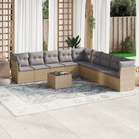vidaXL Juego de sofás jardín con cojines beige 10 pzas ratán sintético