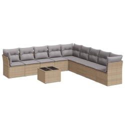 vidaXL Juego de sofás jardín con cojines beige 10 pzas ratán sintético