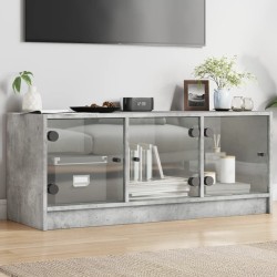 vidaXL Mueble de TV con puertas de vidrio gris hormigón 102x37x42 cm
