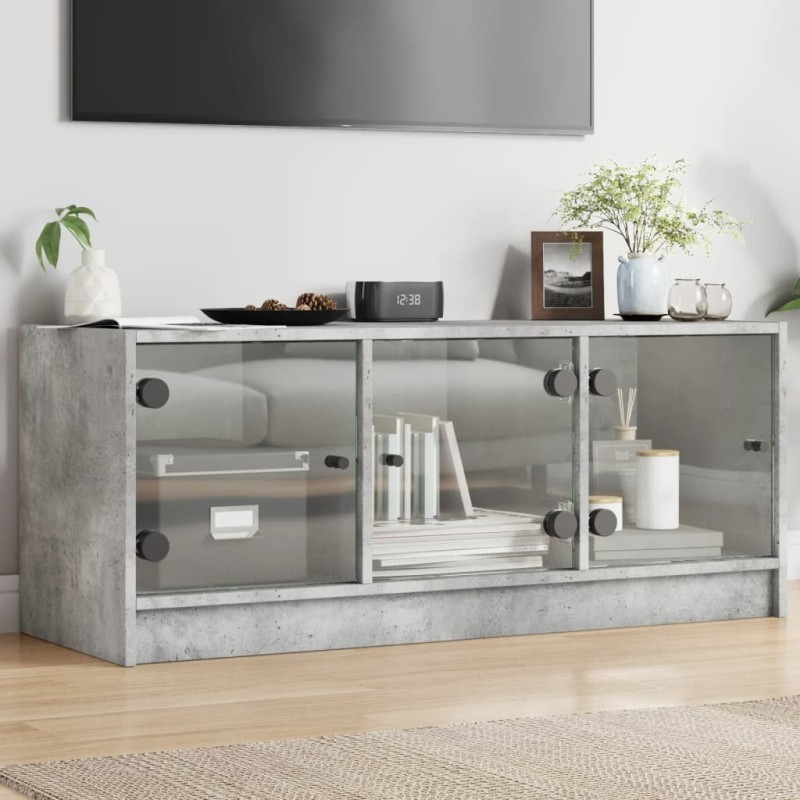 vidaXL Mueble de TV con puertas de vidrio gris hormigón 102x37x42 cm vidaXL Mueble de TV con puertas de vidrio gris hormigón 102x37x42 cm