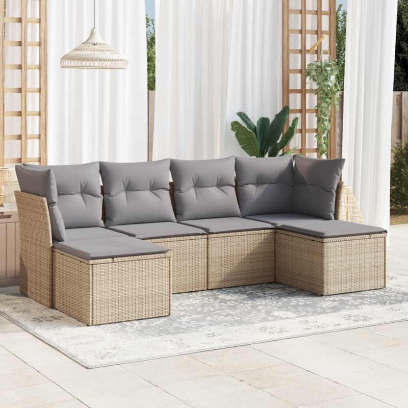 vidaXL Juego de sofás jardín con cojines 6 pzas ratán sintético beige vidaXL Juego de sofás jardín con cojines 6 pzas ratán sintético beige