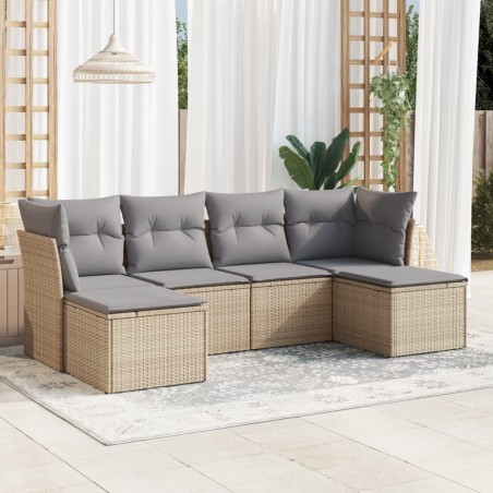 vidaXL Juego de sofás jardín con cojines 6 pzas ratán sintético beige