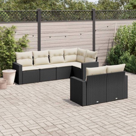 vidaXL Set de comedor de jardín 7 pzas y cojines ratán sintético negro