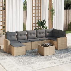 vidaXL Juego de sofás de jardín con cojines beige 8 pzas ratán PE