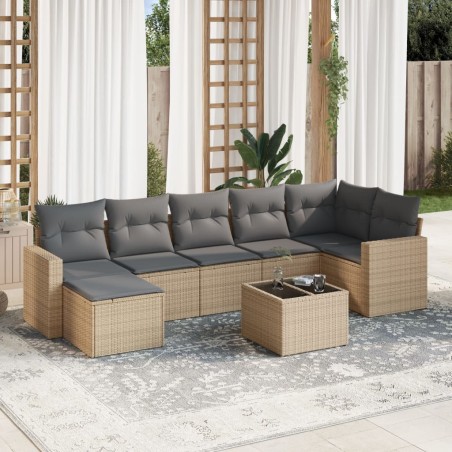 vidaXL Juego de sofás de jardín con cojines beige 8 pzas ratán PE