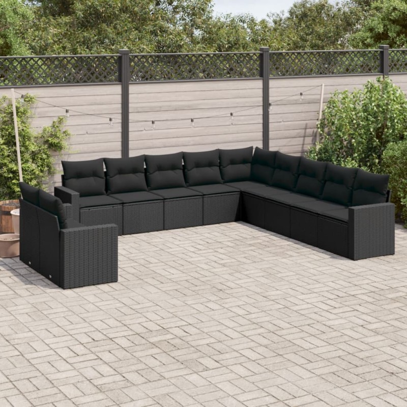 vidaXL Set de sofás de jardín 11 pzas y cojines ratán sintético negro vidaXL Set de sofás de jardín 11 pzas y cojines ratán sintético negro