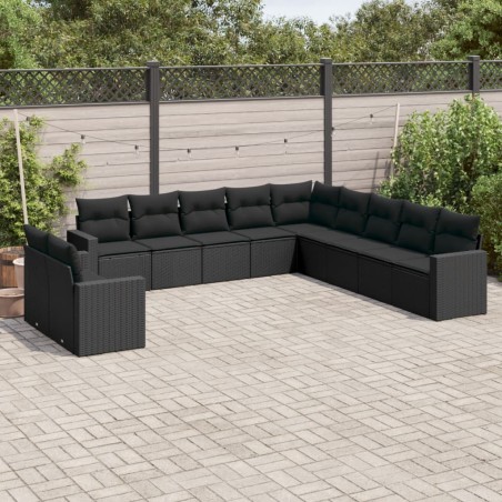 vidaXL Set de sofás de jardín 11 pzas y cojines ratán sintético negro