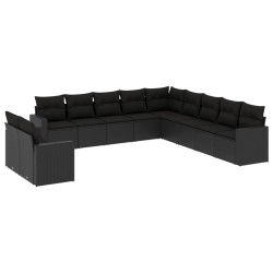 vidaXL Set de sofás de jardín 11 pzas y cojines ratán sintético negro