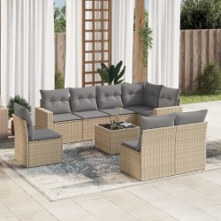 vidaXL Set de sofás de jardín 9 pzas con cojines ratán sintético beige