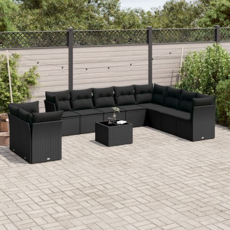 vidaXL Set de sofás de jardín 11 pzas y cojines ratán sintético negro