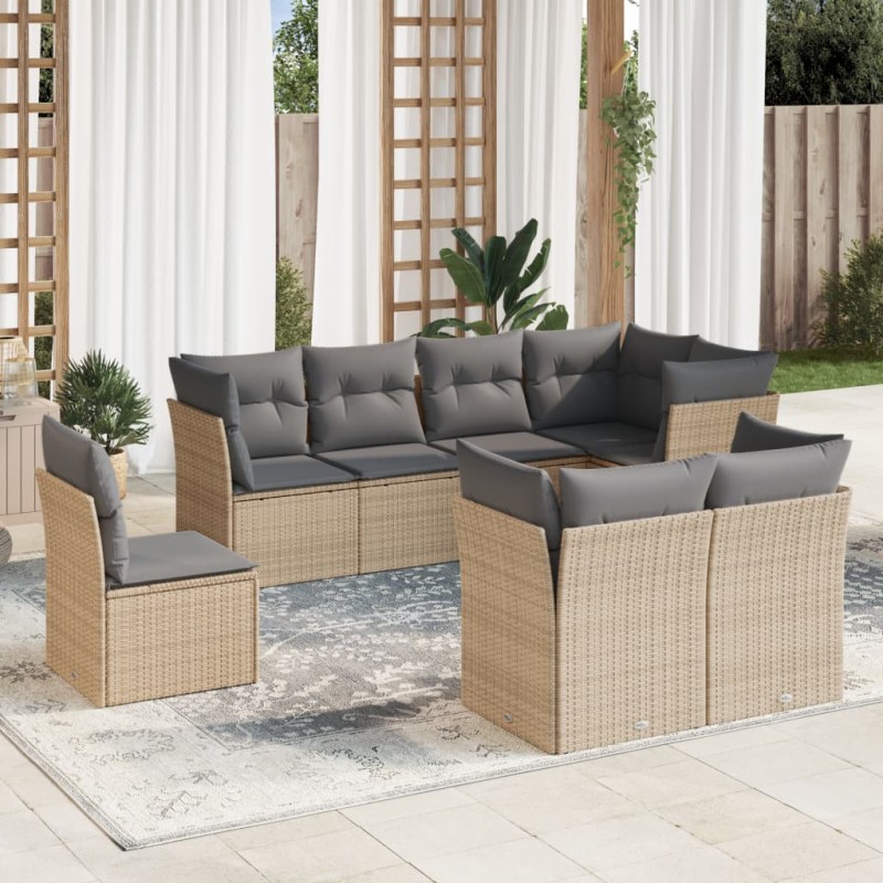 vidaXL Juego de sofás de jardín con cojines beige 8 pzas ratán PE vidaXL Juego de sofás de jardín con cojines beige 8 pzas ratán PE