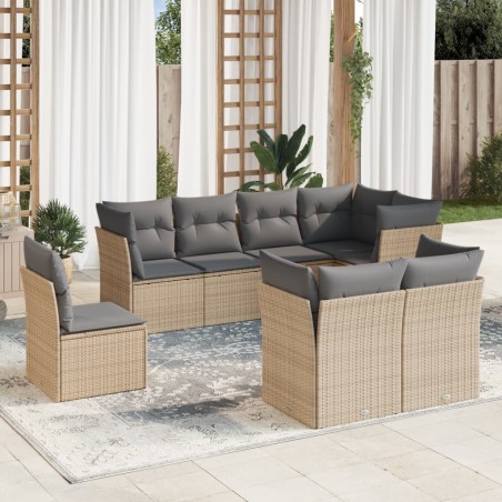 vidaXL Juego de sofás de jardín con cojines beige 8 pzas ratán PE