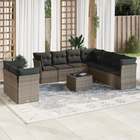 vidaXL Set de sofás de jardín 10 pzas con cojines ratán sintético gris