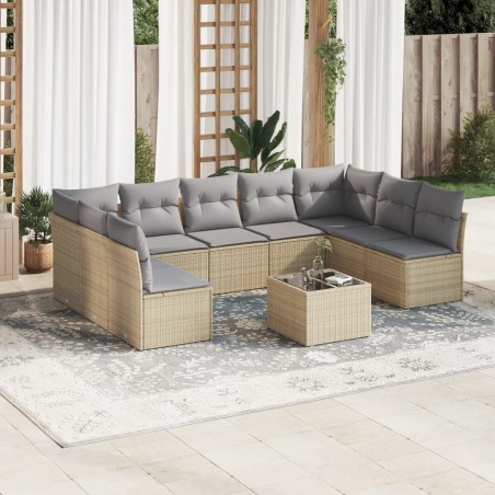 vidaXL Juego de sofás jardín con cojines beige 10 pzas ratán sintético