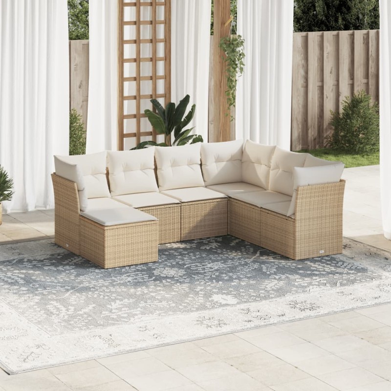 vidaXL Set sofás de jardín 7 piezas y cojines ratán sintético beige vidaXL Set sofás de jardín 7 piezas y cojines ratán sintético beige