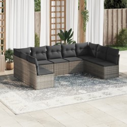 vidaXL Set de muebles de jardín 9 pzas y cojines ratán sintético gris