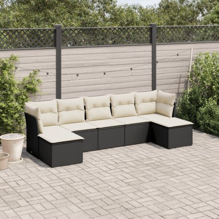vidaXL Set de comedor de jardín 7 pzas y cojines ratán sintético negro