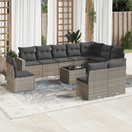 vidaXL Set de sofás de jardín 11 pzas y cojines ratán sintético gris