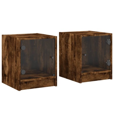 vidaXL Mesitas noche puertas de vidrio 2 uds roble ahumado 35x37x42 cm