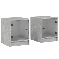 vidaXL Mesitas noche puertas de vidrio 2 uds gris hormigón 35x37x42 cm