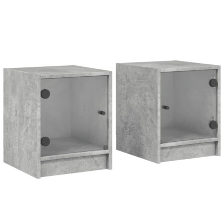 vidaXL Mesitas noche puertas de vidrio 2 uds gris hormigón 35x37x42 cm