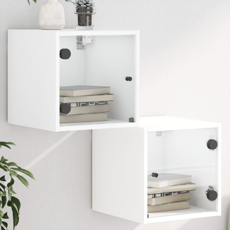 vidaXL Mesitas de noche con puertas de vidrio 2 uds blanco 35x37x35 cm vidaXL Mesitas de noche con puertas de vidrio 2 uds blanco 35x37x35 cm