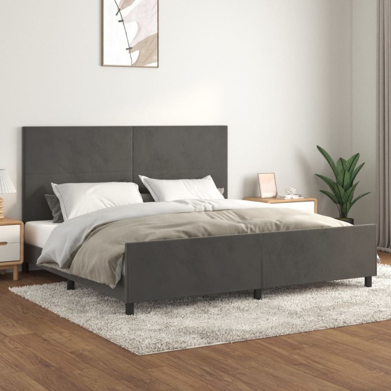 vidaXL Estructura cama con cabecero terciopelo gris oscuro 200x200 cm vidaXL Estructura cama con cabecero terciopelo gris oscuro 200x200 cm