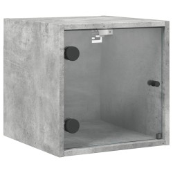 vidaXL Mesita de noche con puerta de vidrio gris hormigón 35x37x35 cm