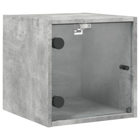 vidaXL Mesita de noche con puerta de vidrio gris hormigón 35x37x35 cm