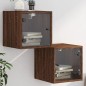 vidaXL Mesitas noche con puertas vidrio 2 uds roble marrón 35x37x35 cm