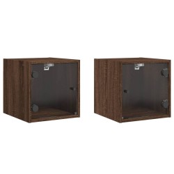 vidaXL Mesitas noche con puertas vidrio 2 uds roble marrón 35x37x35 cm