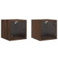vidaXL Mesitas noche con puertas vidrio 2 uds roble marrón 35x37x35 cm