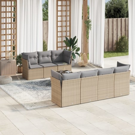 vidaXL Juego de sofás de jardín con cojines beige 8 pzas ratán PE