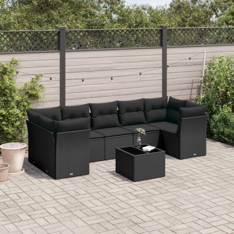 vidaXL Set de sofás de jardín 8 piezas y cojines ratán sintético negro vidaXL Set de sofás de jardín 8 piezas y cojines ratán sintético negro