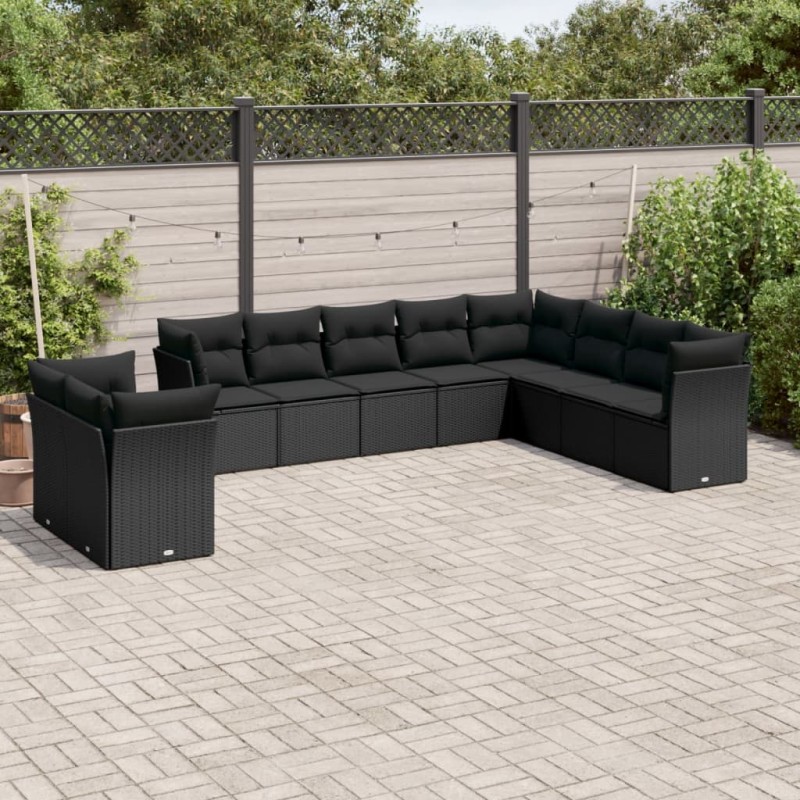 vidaXL Set de sofás de jardín 10 pzas cojines ratán sintético negro vidaXL Set de sofás de jardín 10 pzas cojines ratán sintético negro